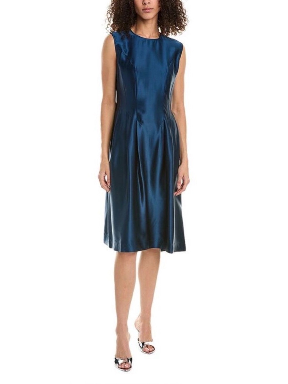 Frances Valentine Navy Florencia Silk Shift Midi Dress Classic Timeless Medium